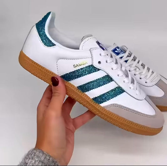 SAMBA BRANCO GLITTER AZUL